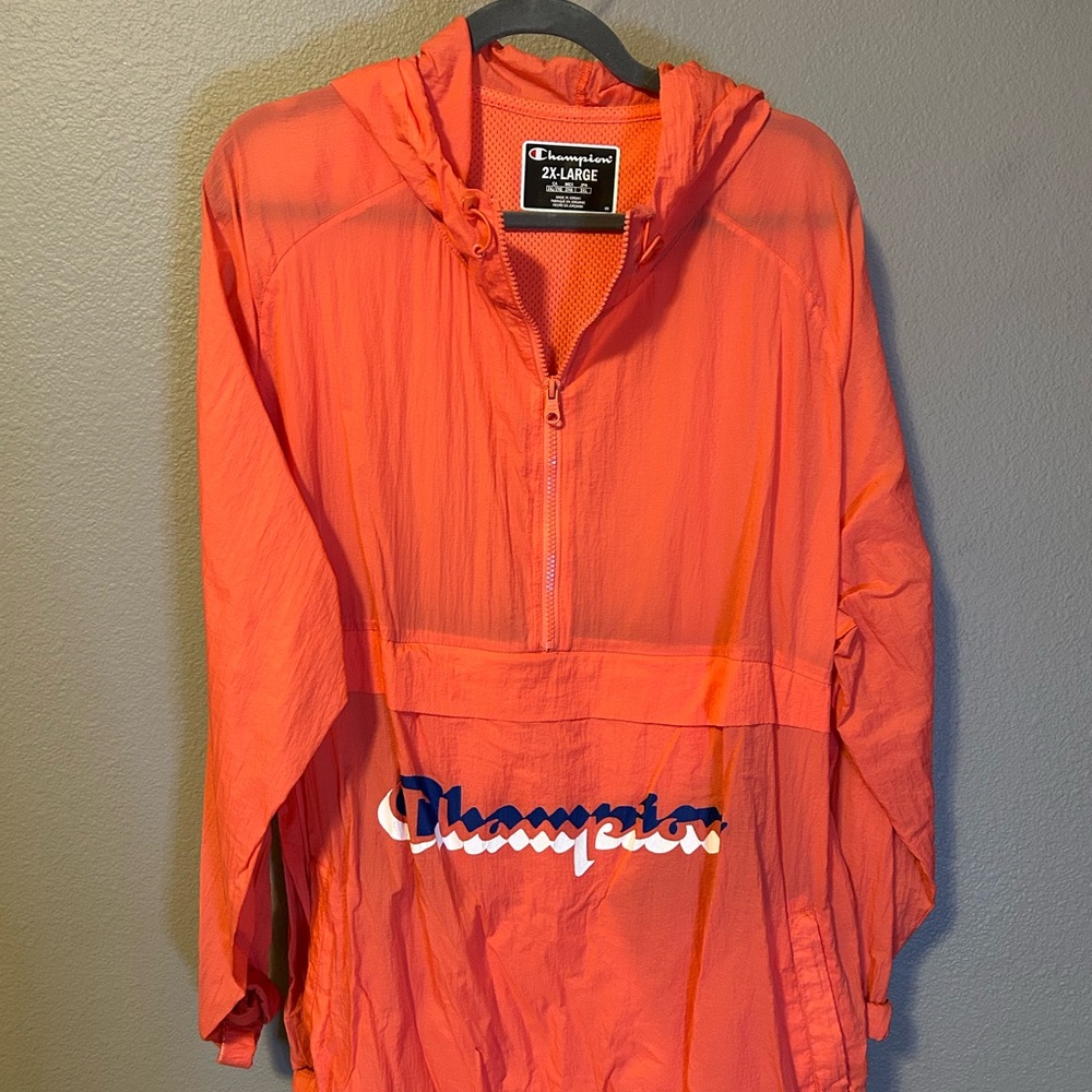 Champion Bright Orange Mesh-Lined Pullover Hoodie